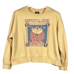 Grateful Dead Licensed Cropped Sweatshirt Size XL Pale Yellow Floral Skeleton